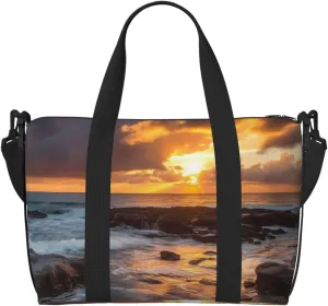 Travel Duffel Bags Personal Item Bag Carry On Luggage Bag Training Handbag Lightweight Waterproof Sports Gym Bag Sunset Clouds Coast Hawaii Weekender Bag for Women Men, Black, One Size, Travel Duffle