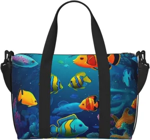 Travel Duffel Bags Personal Item Bag Carry on Luggage Bag Training Handbag Lightweight Waterproof Sports Gym Bag Underwater World Colorful Fishes Weekender Bag for Women Men