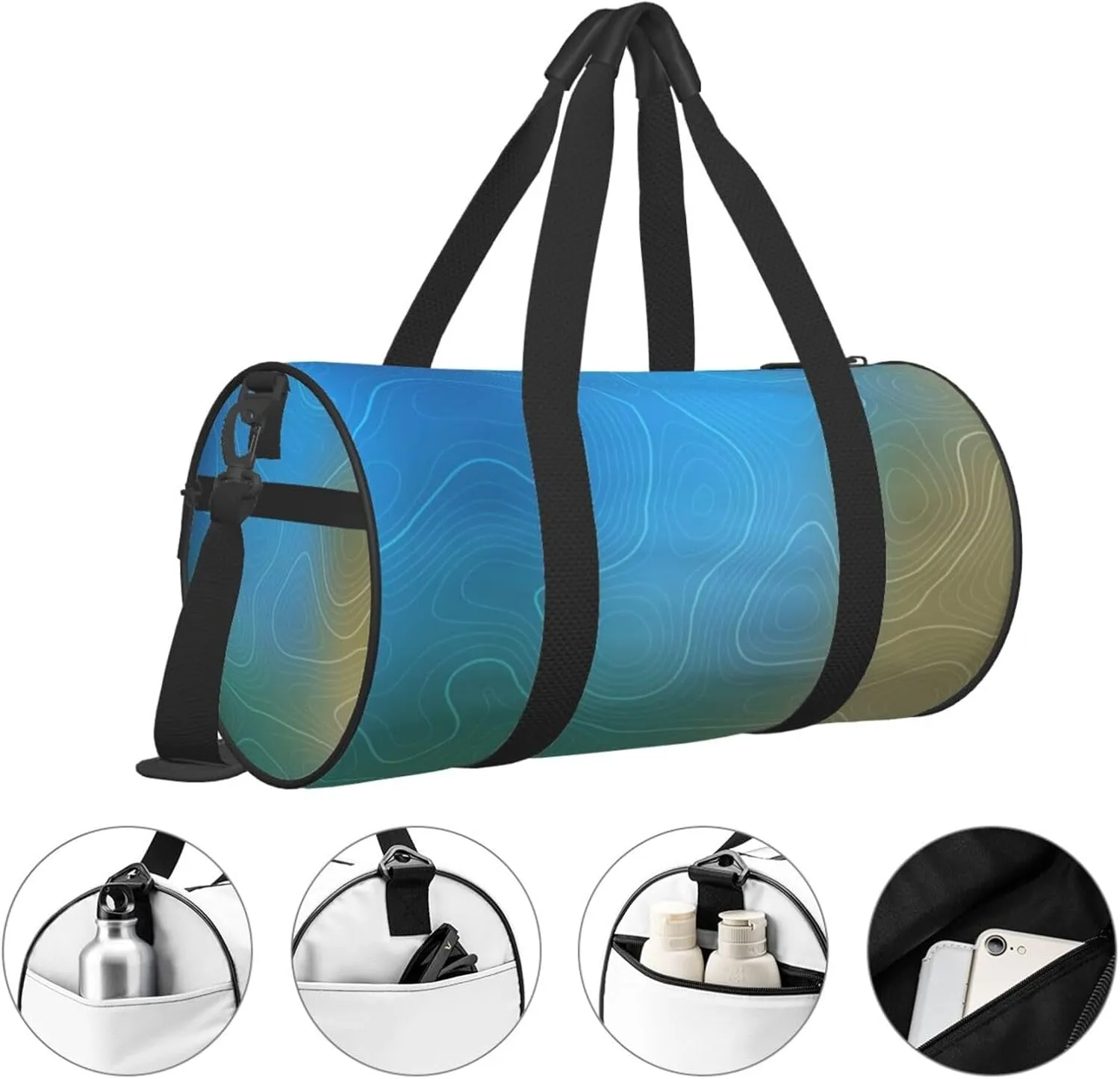 Travel Duffle Bag for Men Women, Cyan Topography Lines Duffle Bags for Sport Gym Overnight Luggage