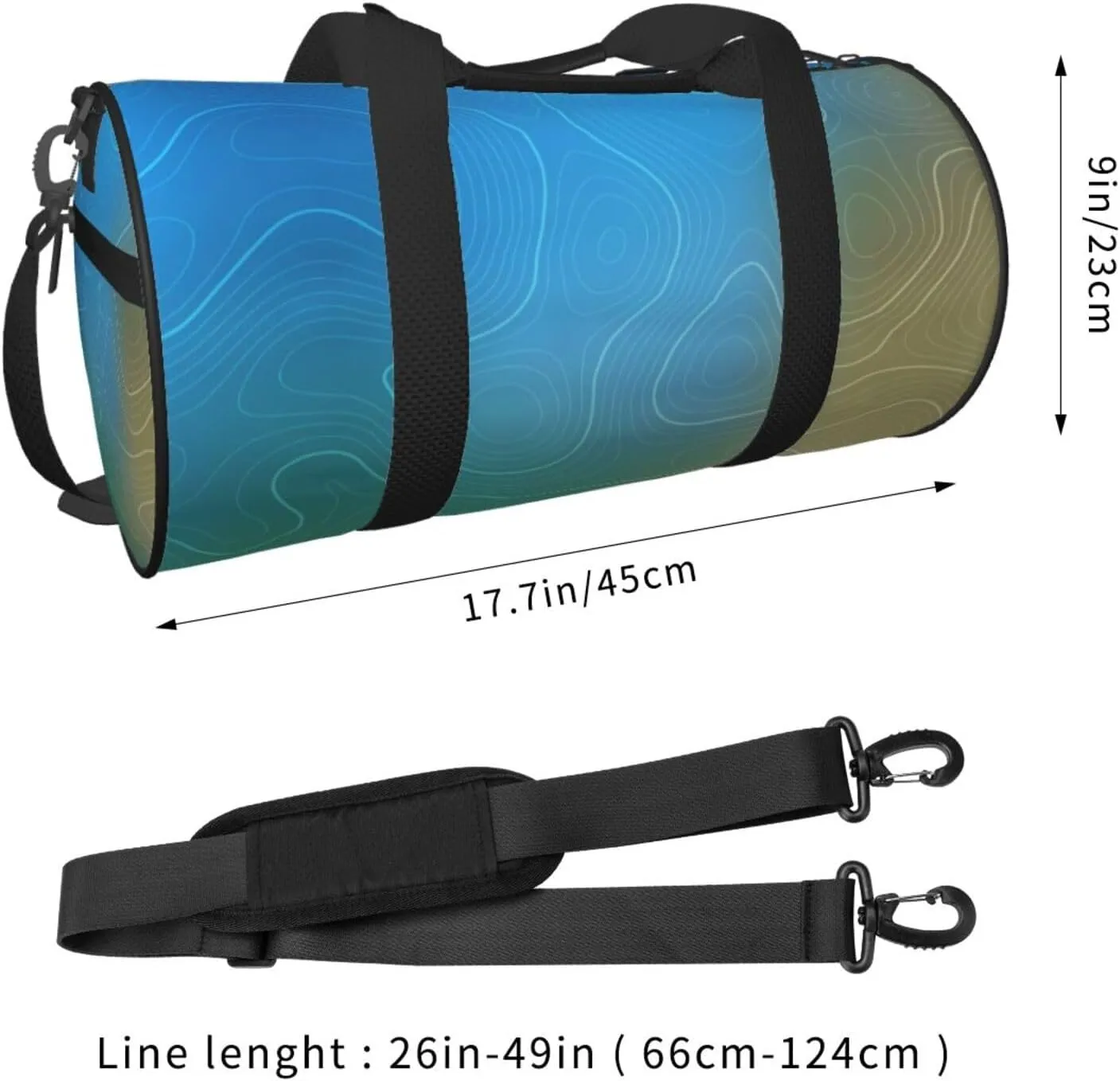 Travel Duffle Bag for Men Women, Cyan Topography Lines Duffle Bags for Sport Gym Overnight Luggage