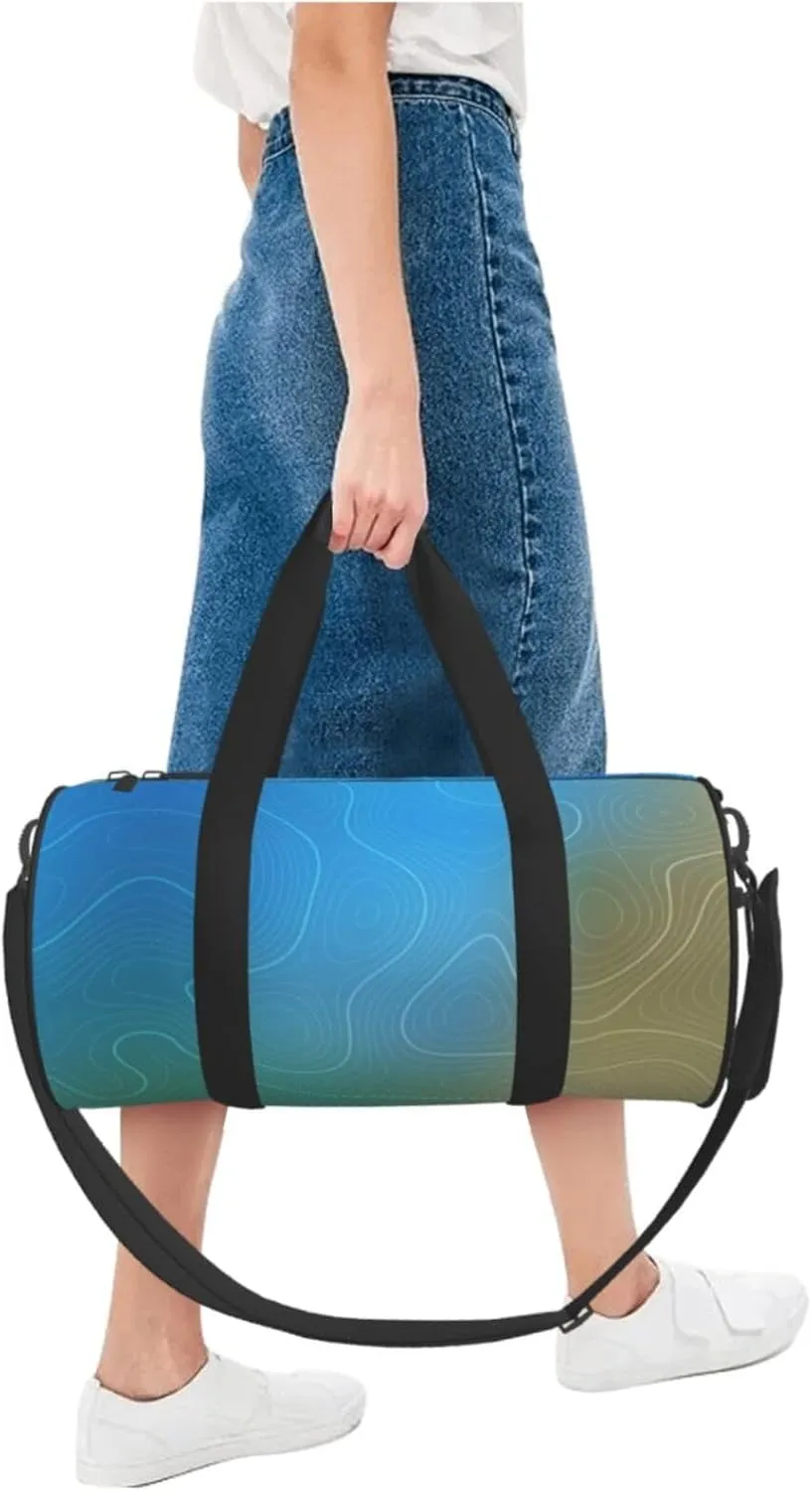 Travel Duffle Bag for Men Women, Cyan Topography Lines Duffle Bags for Sport Gym Overnight Luggage