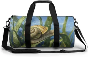 Travel Duffle Bag Snail on Leaf Weekender Bags for Women Large Capacity Travel Overnight Bags Foldable Carry On Tote Bags Lightweight Sport Gym Bag For Travel/Gift, 17.7in/9in/9in, white