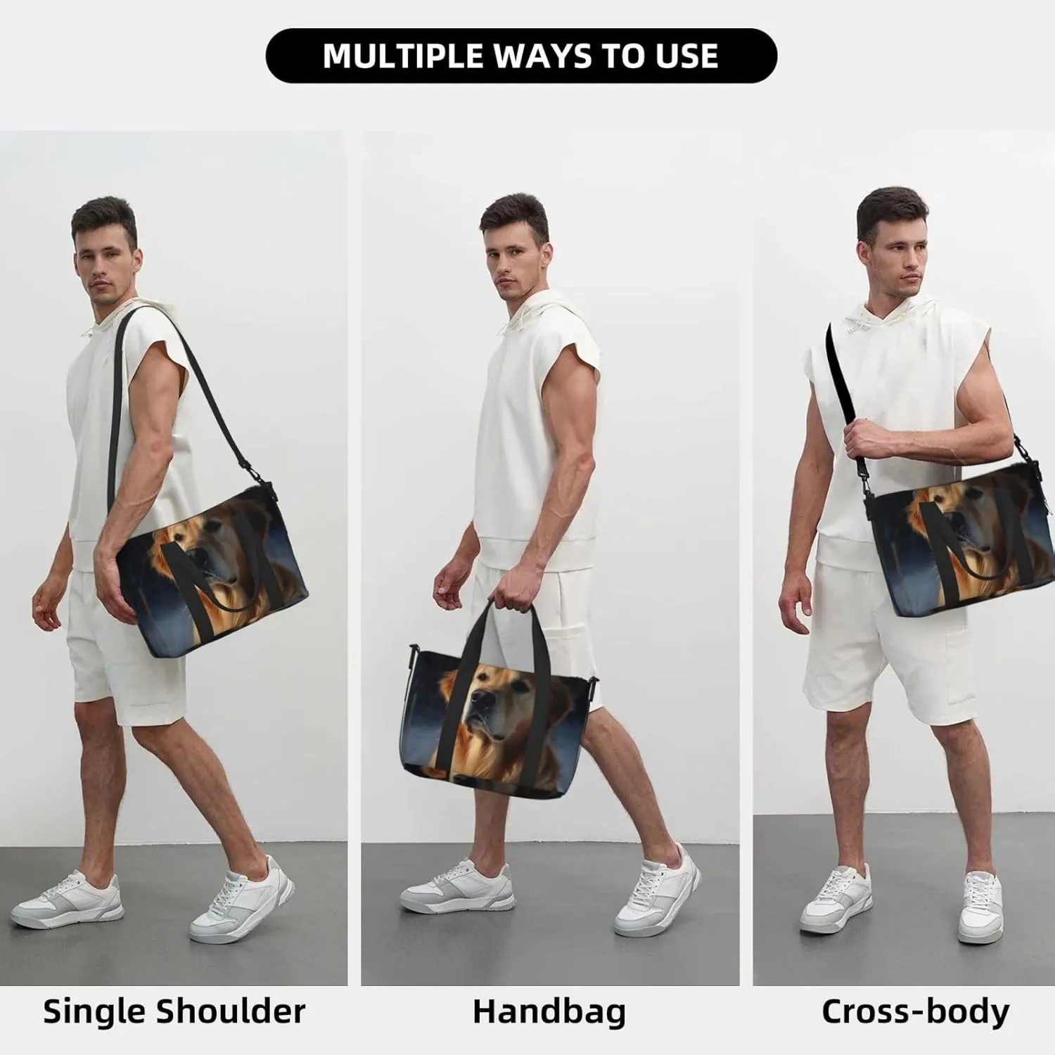 Travel Duffle Bag Weekender Bags for Men Women Adjustable Large Capacity Weekender Overnight Bag Carry On Tote Bags Waterproof Sport Gym Bag for Travel Yoga, Golden Retriever, One Size