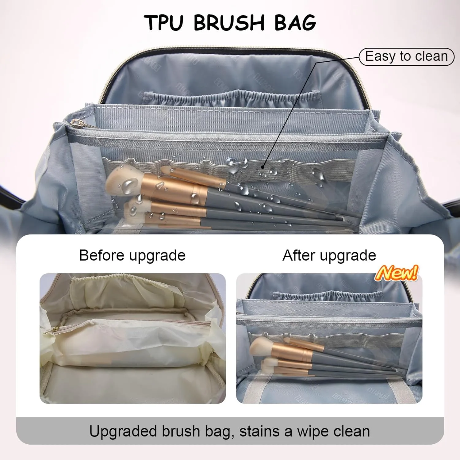 Travel Makeup Bags Cosmetic Organizer Bag: Quilted Make up Bag Set of 3 - PU Leather Toiletry Bags for Women - Portable Makeup Organizer with Compartments & Handle & Divider (14 Black New)