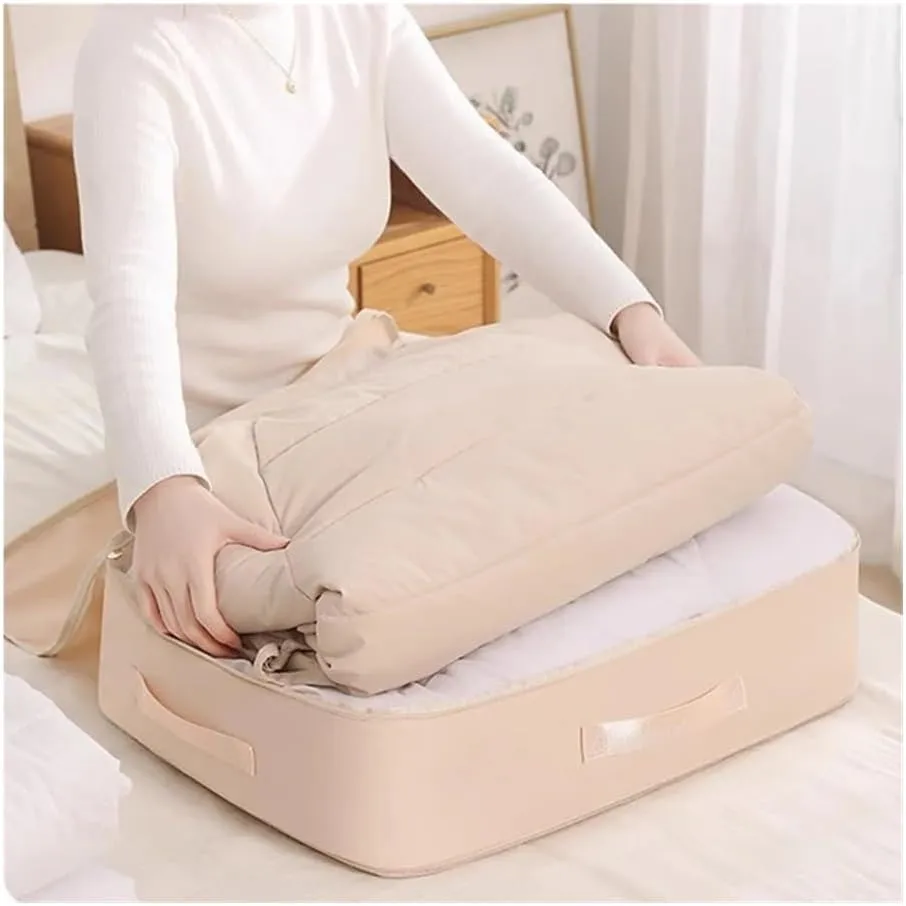 Travel Storage Bag Portable Compression Duvet Storage Bag Large Capacity Closet Quilt Organizer Cabinet Pillow Blanket Organizer(30x40x18cm-Grey,2PCS)