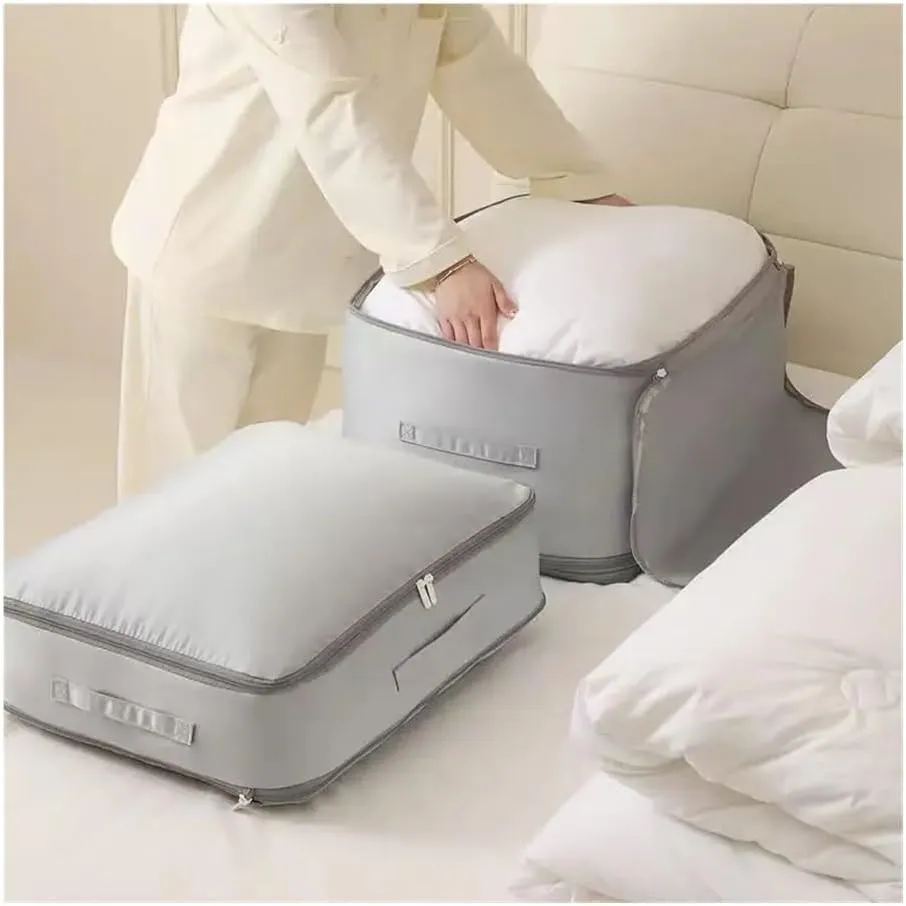 Travel Storage Bag Portable Compression Duvet Storage Bag Large Capacity Closet Quilt Organizer Cabinet Pillow Blanket Organizer(30x40x18cm-Grey,2PCS)