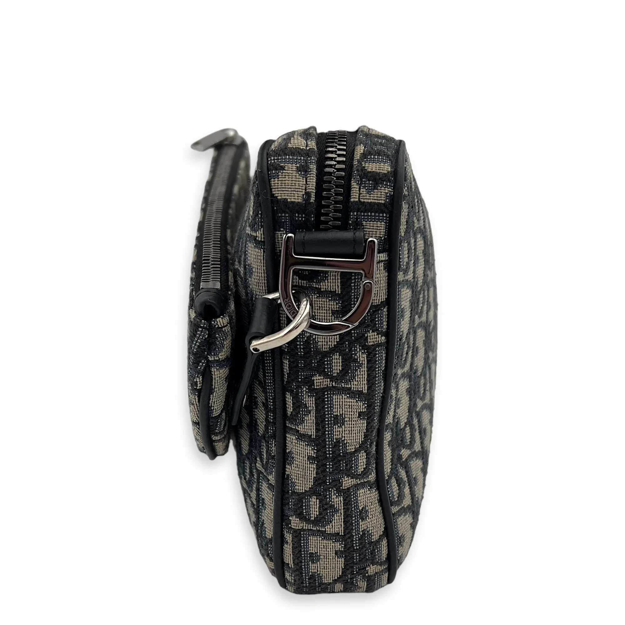 Triple Pouch Shoulder Bag Blue in Jacquard, Silver hardware