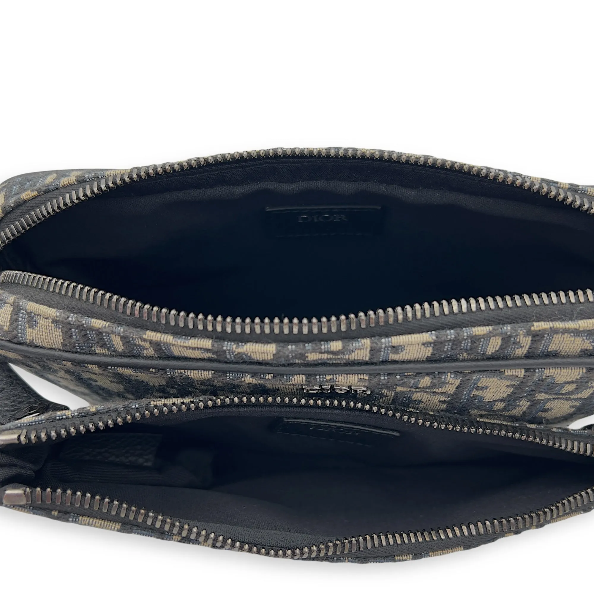 Triple Pouch Shoulder Bag Blue in Jacquard, Silver hardware