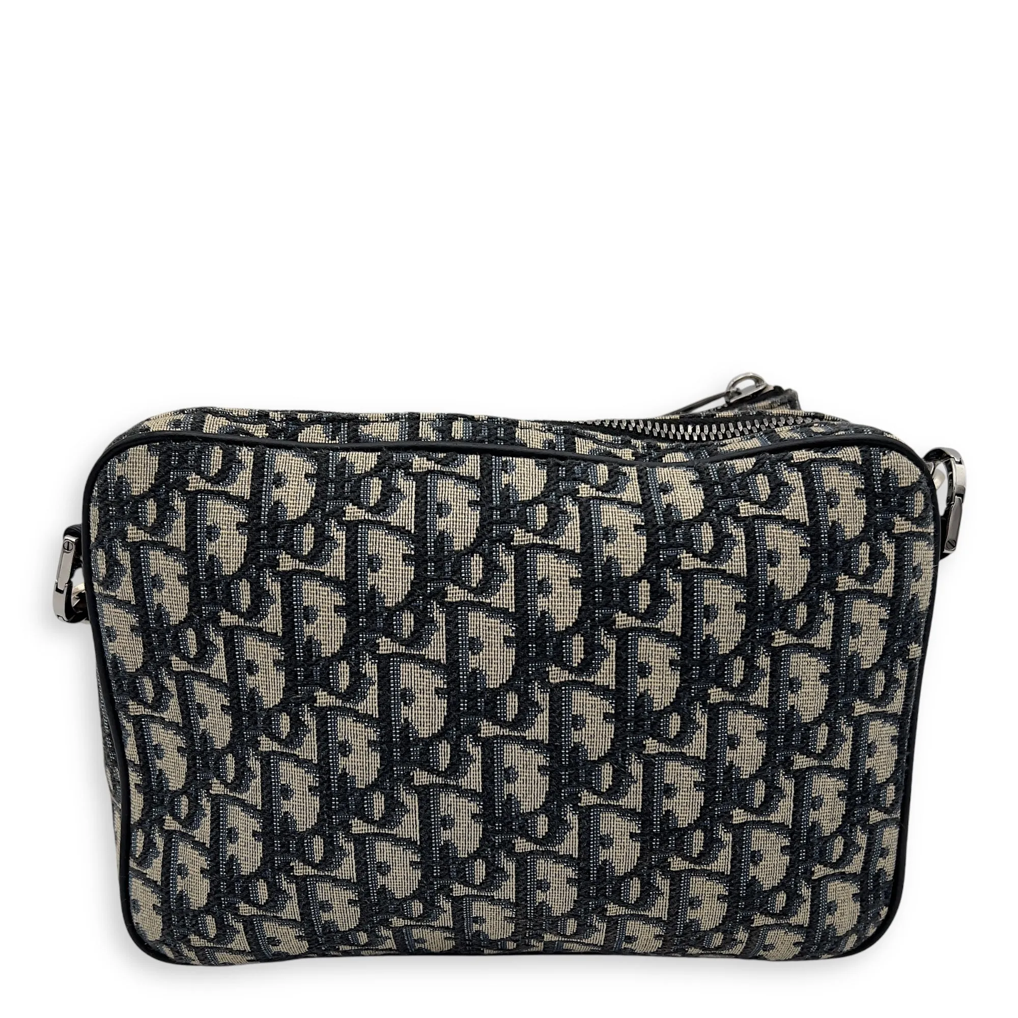 Triple Pouch Shoulder Bag Blue in Jacquard, Silver hardware