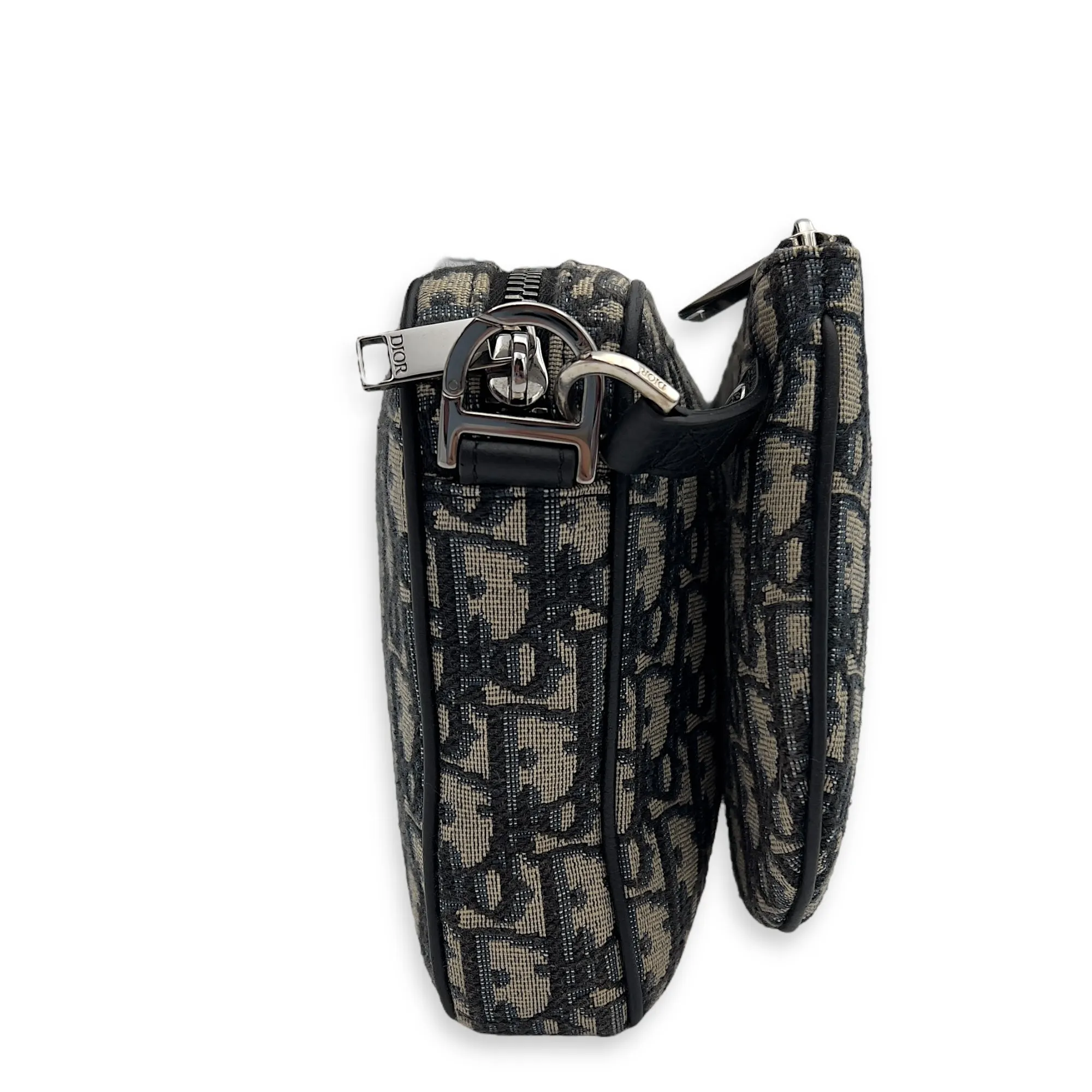 Triple Pouch Shoulder Bag Blue in Jacquard, Silver hardware