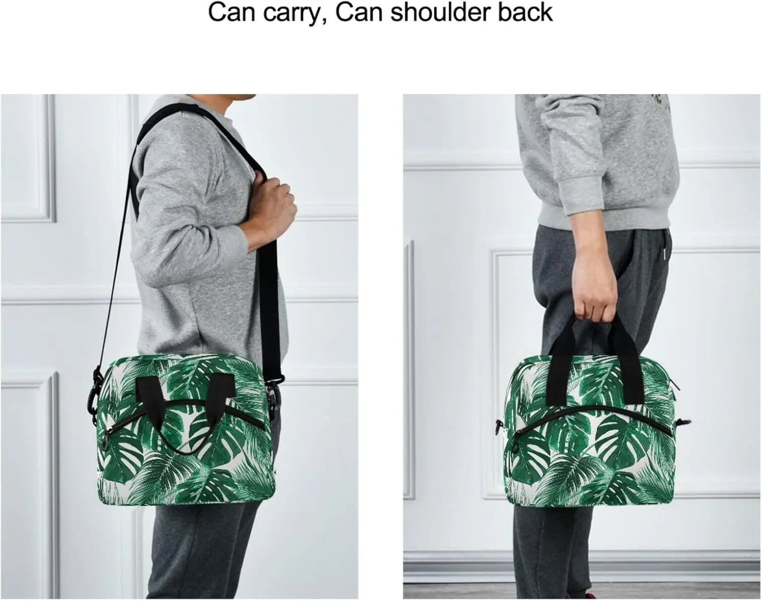 Tropical Palm Leaves Lunch Box Jungle Plants Tree Leaf Lunch Bag Women Insulated Freezable Lunch Tote Kit Thermal Cooler for Office Picnic School Portable Reusable Handbag