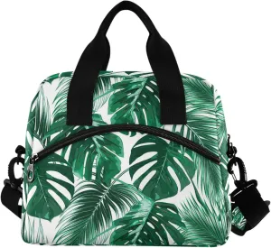 Tropical Palm Leaves Lunch Box Jungle Plants Tree Leaf Lunch Bag Women Insulated Freezable Lunch Tote Kit Thermal Cooler for Office Picnic School Portable Reusable Handbag