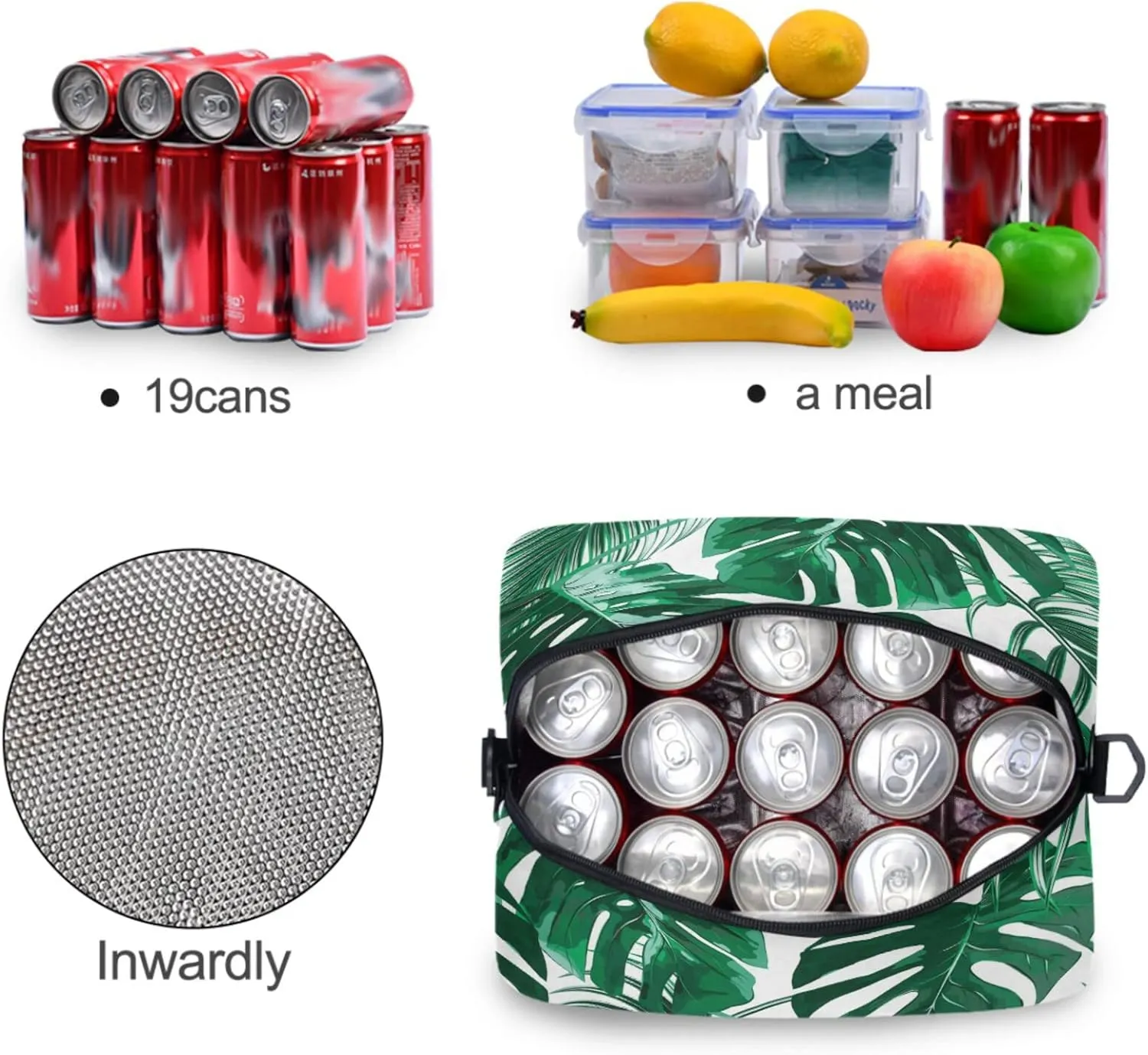 Tropical Palm Leaves Lunch Box Jungle Plants Tree Leaf Lunch Bag Women Insulated Freezable Lunch Tote Kit Thermal Cooler for Office Picnic School Portable Reusable Handbag