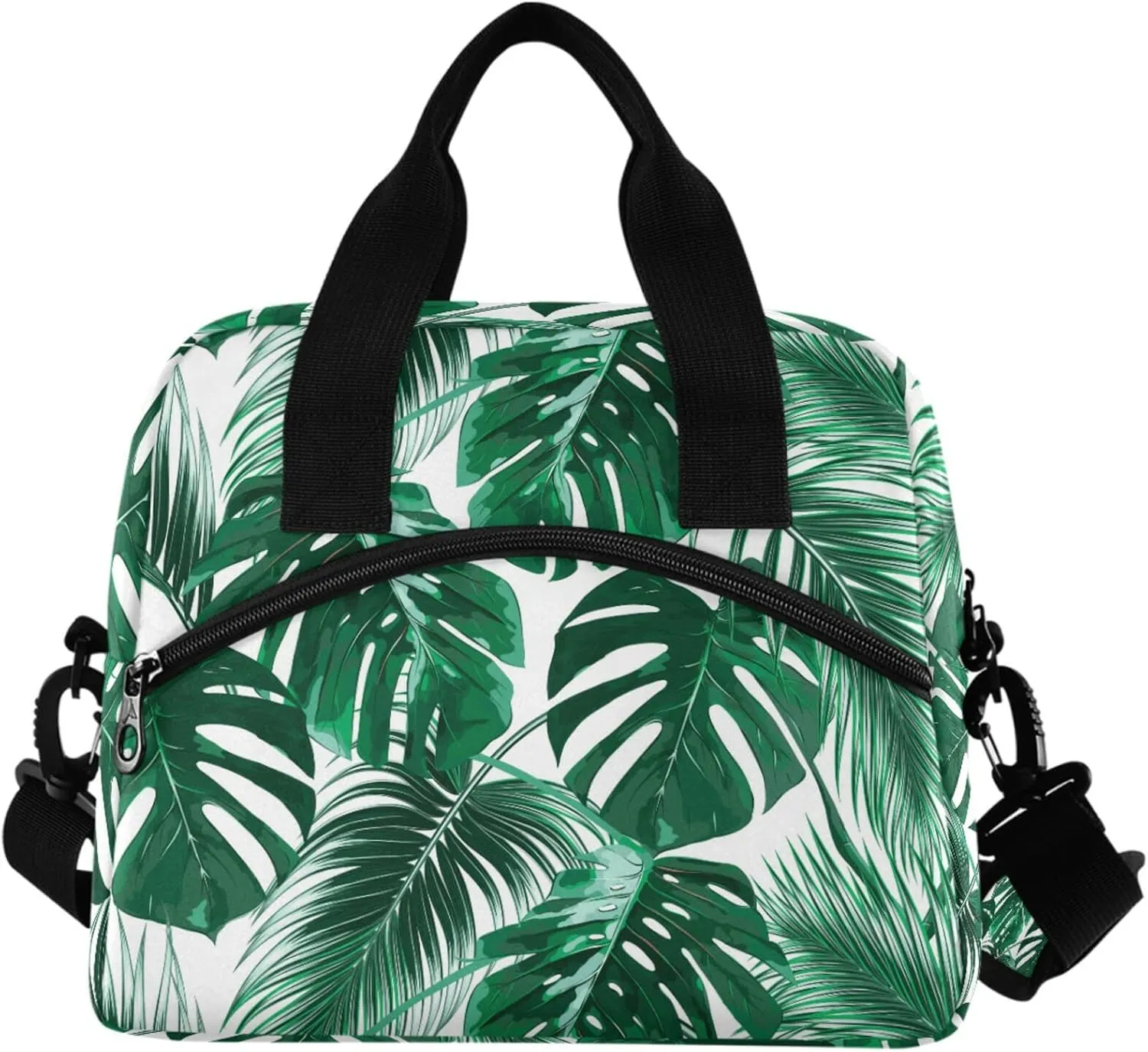 Tropical Palm Leaves Lunch Box Jungle Plants Tree Leaf Lunch Bag Women Insulated Freezable Lunch Tote Kit Thermal Cooler for Office Picnic School Portable Reusable Handbag