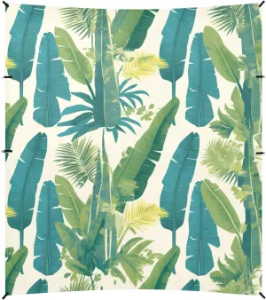 Tropical Style Blue Green Leaves Beach Canopy UPF50 Waterproof Portable Sunshade with Sandbags & Sand Shovel for Camping, Picnics, Backyard