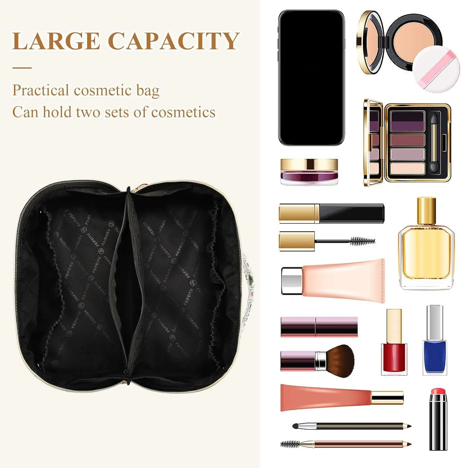 Tropical Succulents and Cactuses Large Capacity Cosmetic Bag Travel Makeup Bags with Large Opening and Handle Twill Cosmetic Organizer for Women