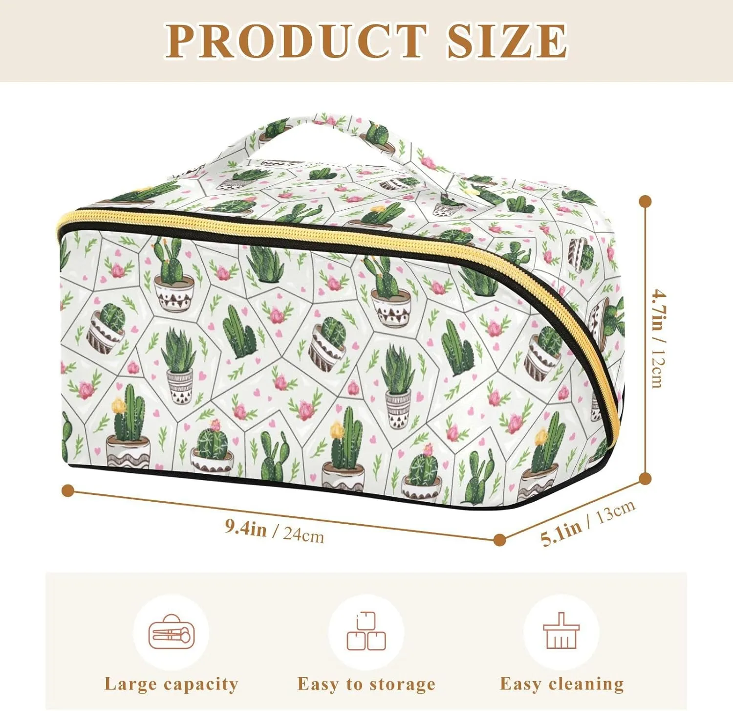 Tropical Succulents and Cactuses Large Capacity Cosmetic Bag Travel Makeup Bags with Large Opening and Handle Twill Cosmetic Organizer for Women
