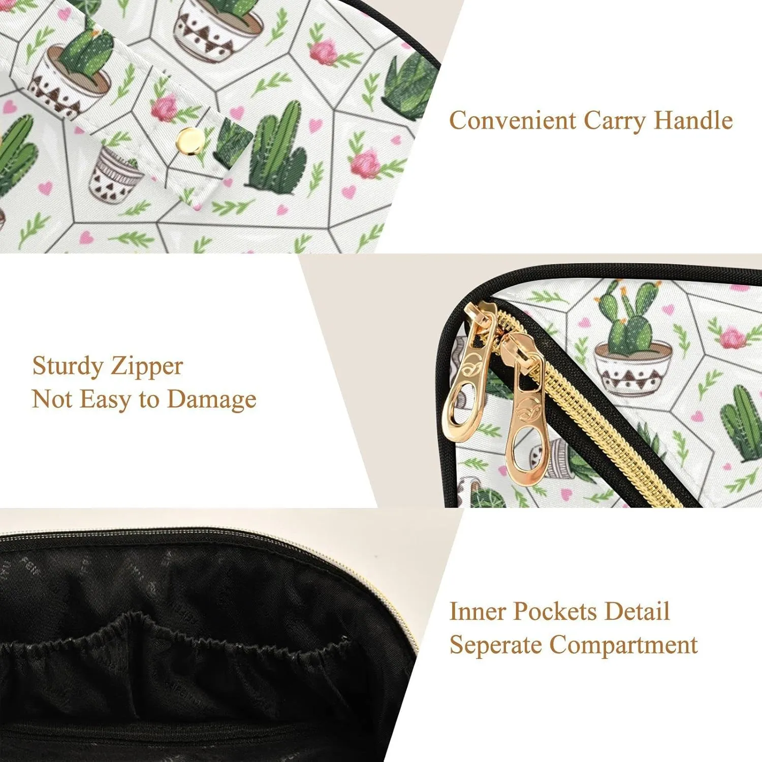 Tropical Succulents and Cactuses Large Capacity Cosmetic Bag Travel Makeup Bags with Large Opening and Handle Twill Cosmetic Organizer for Women