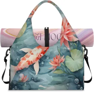 TropicalLife Fish Japanese Asian Art Yoga Gym Bags for Women with Shoes Compartment Travel Tote Duffle Bag Weekender Carry on Overnight Bags