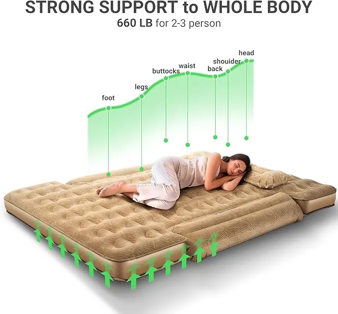 Truck Bed Air Mattress Fit 6.4' - 6.7' Full Size Short Truck Beds Inflatable Mattress with Pump & Removable Side Mattress for Outdoor, Camping