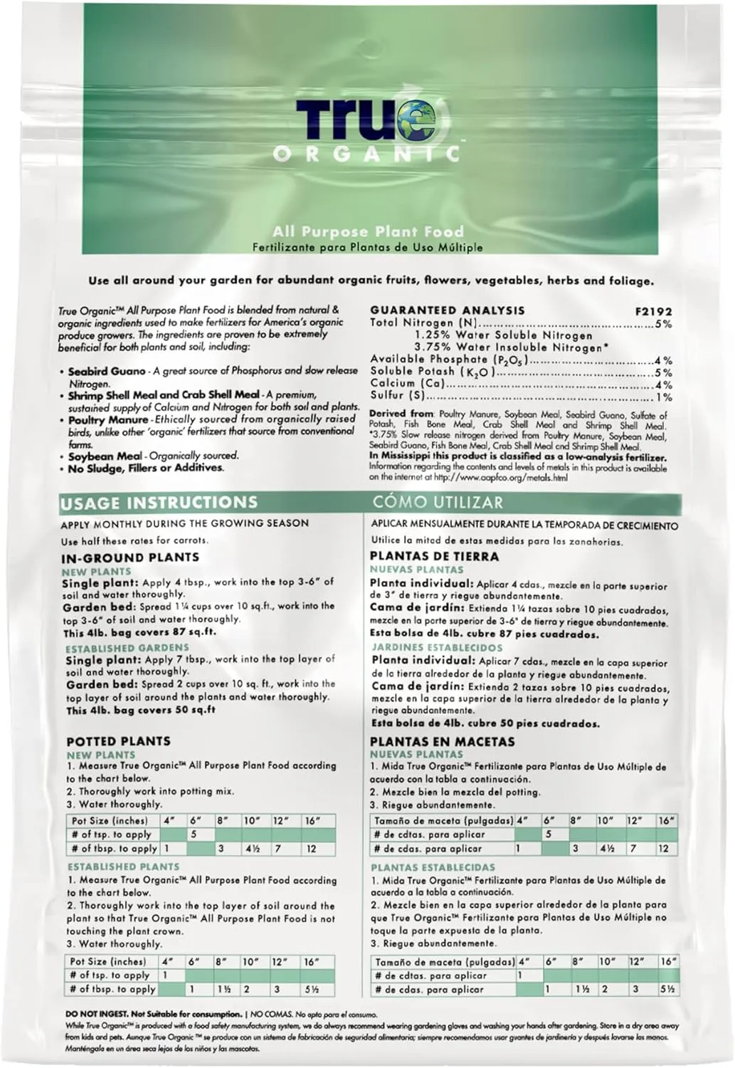 True Organic All Purpose Plant Food – Organic Fertilizer for Fruits, Vegetables, Flowers, and Herbs – 8lb Bag Covers 174 sq. ft.