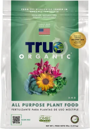True Organic All Purpose Plant Food – Organic Fertilizer for Fruits, Vegetables, Flowers, and Herbs – 8lb Bag Covers 174 sq. ft.