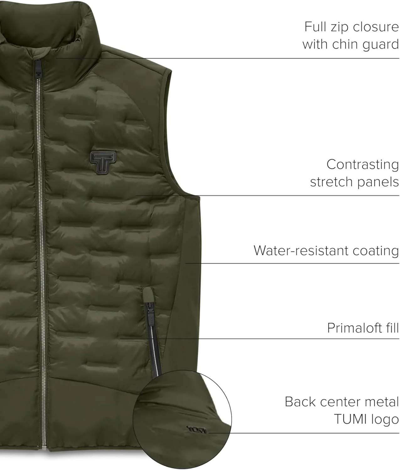 TUMI Men's Heat Seal Quilted Midweight PrimaLoft-Filled Vest - Sleek Men's Outerwear - Warm Nylon Vest