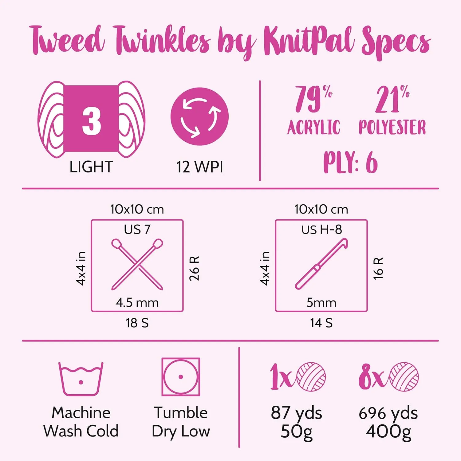 Tweed Twinkles Soft Baby Yarn for Crocheting, 8 Skeins, 696Yds/400G, Free Patterns - Acrylic Baby Blanket Knitting Yarn with Flecks - Size 3 DK Light Worsted Weight - Golden Yellow