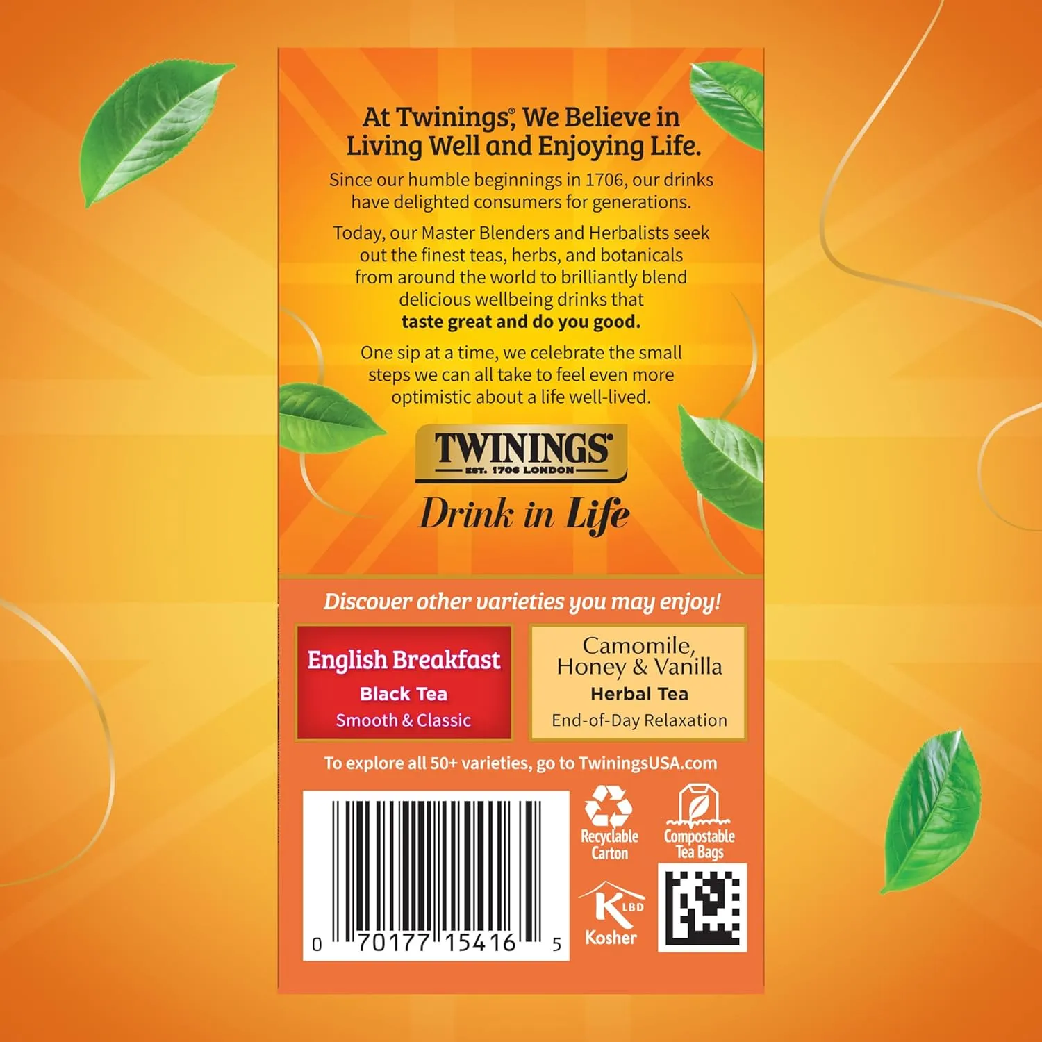 Twinings Ceylon Pure Black Tea Individually Wrapped Bags, 20 Count (Pack of 6), formerly Ceylon Orange Pekoe, Crisp, Refreshing, Caffeinated, Enjoy Hot or Iced, 120 Teabags