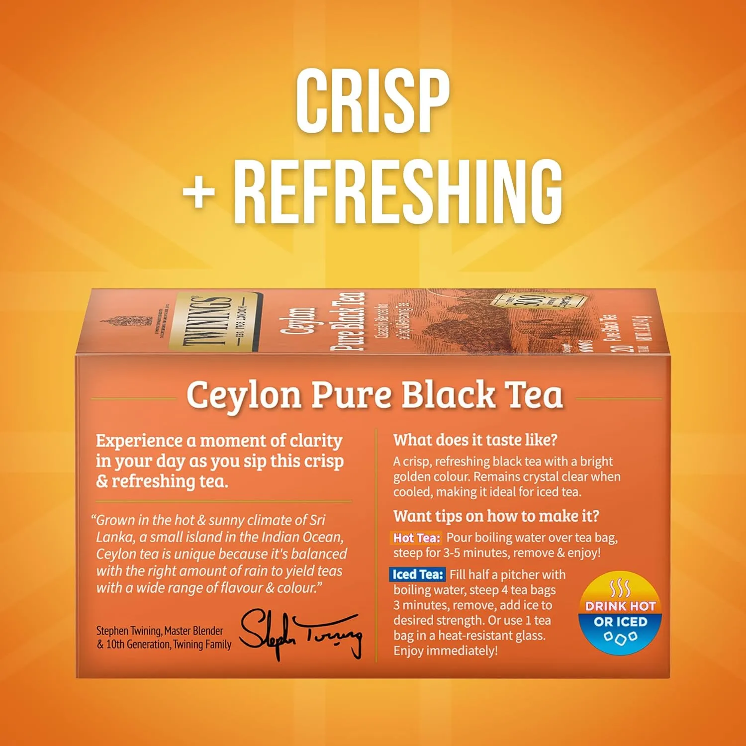 Twinings Ceylon Pure Black Tea Individually Wrapped Bags, 20 Count (Pack of 6), formerly Ceylon Orange Pekoe, Crisp, Refreshing, Caffeinated, Enjoy Hot or Iced, 120 Teabags