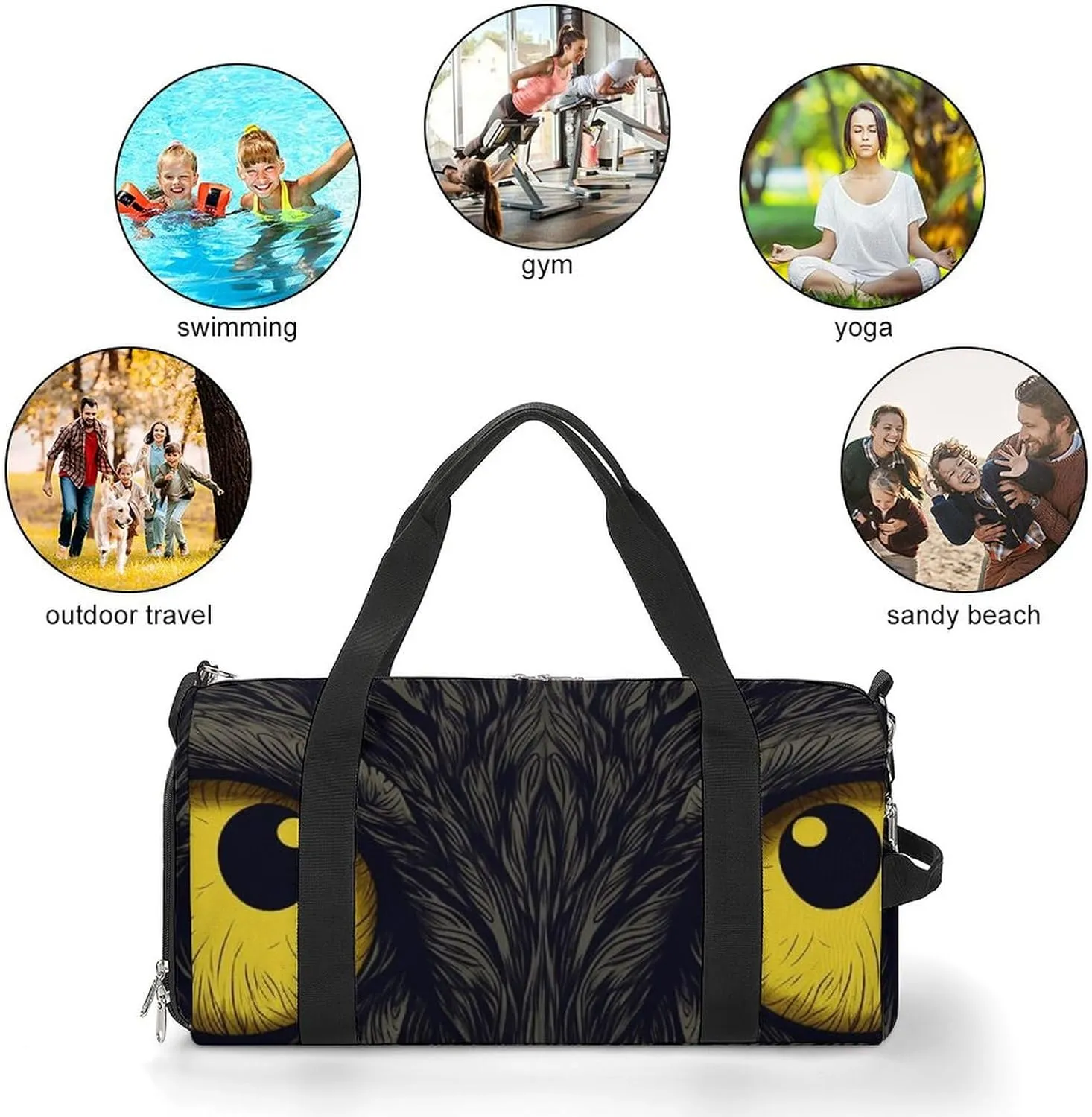Two Yellow Eyes Sports Gym Bag Carry on Holdalls for Men Small Duffel Bags for Women with Shoe Compartment