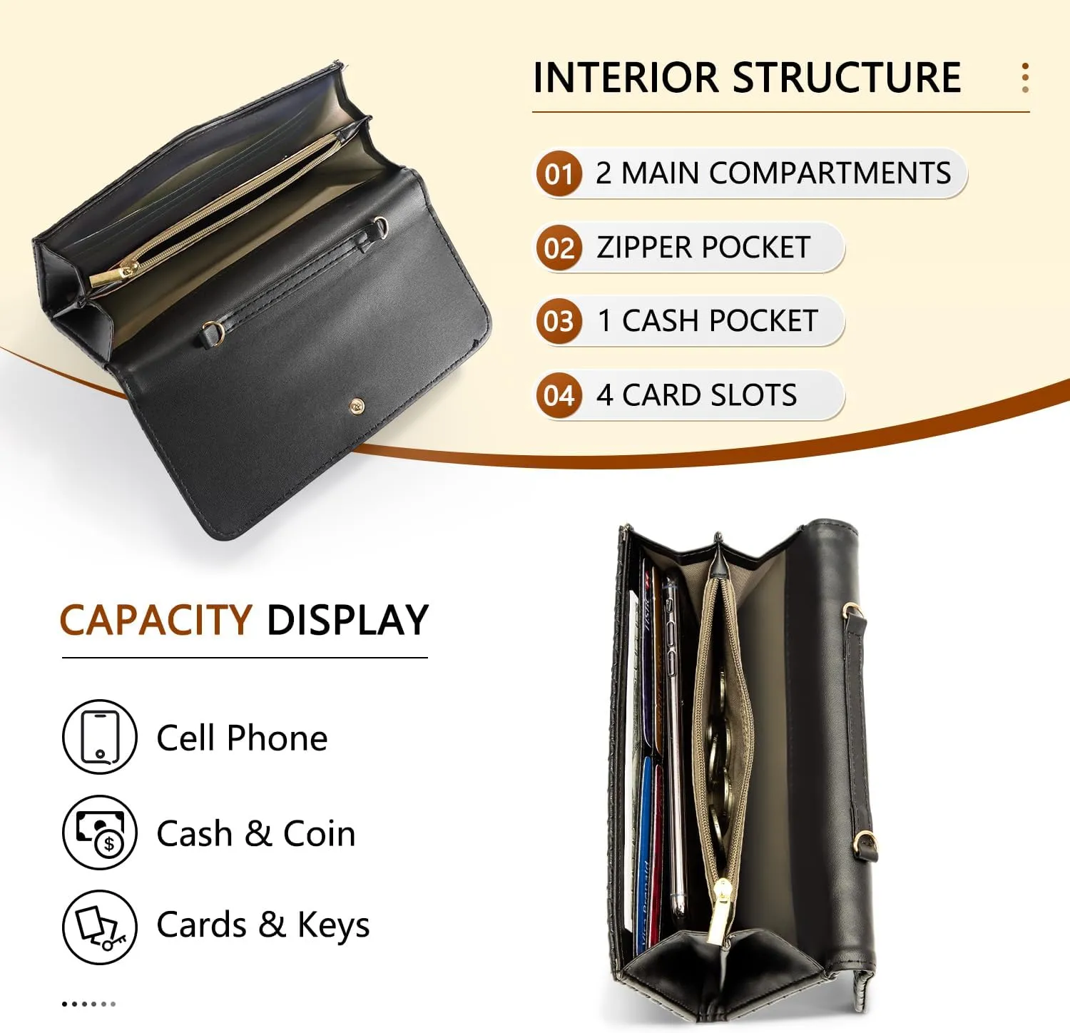 U U Crossbody Bags for Women, Handbags Cell Phone Wallet Small Purse with Credit Card Slots and Removebale Chain