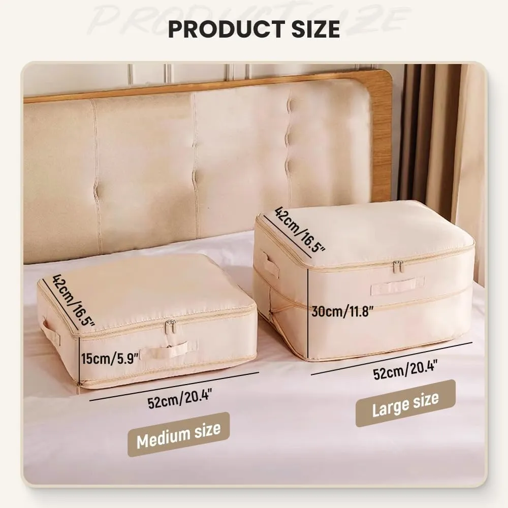 Ultra Space Saving Self Compression Organizer, 2025 New Space Saving Self Compression Organizer for Comforters, Blankets, Bedding, Portable Heavy Duty Moving Bags Storage Tote (Beige, L(54*42*30CM))