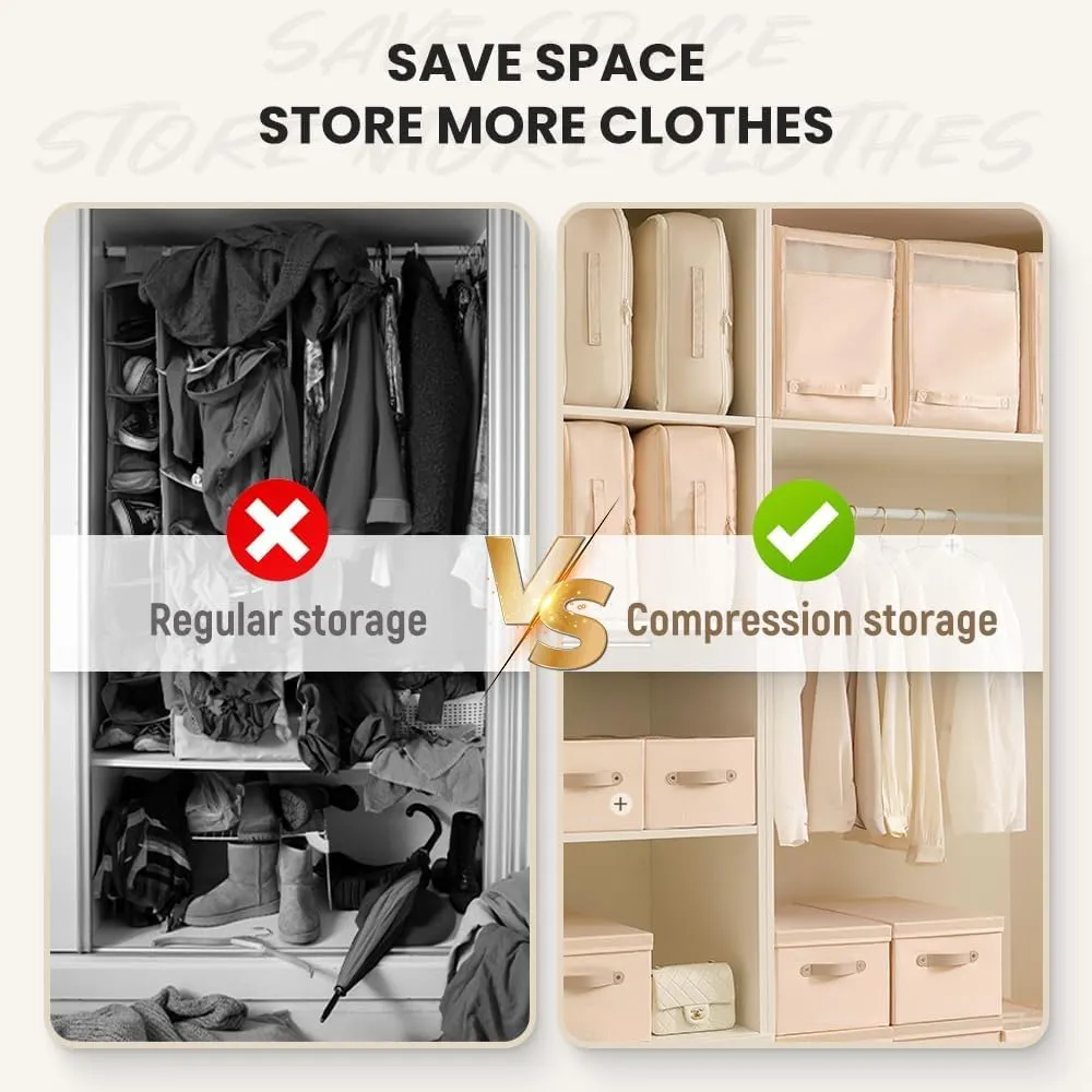 Ultra Space Saving Self Compression Organizer, 2025 New Space Saving Self Compression Organizer for Comforters, Blankets, Bedding, Portable Heavy Duty Moving Bags Storage Tote (Beige, L(54*42*30CM))