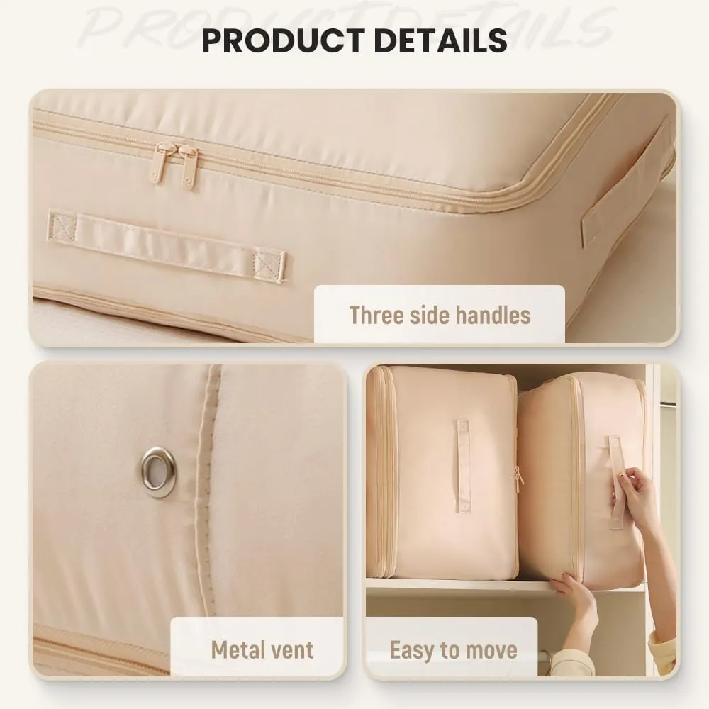 Ultra Space Saving Self Compression Organizer, 2025 New Space Saving Self Compression Organizer for Comforters, Blankets, Bedding, Portable Heavy Duty Moving Bags Storage Tote (Beige, L(54*42*30CM))