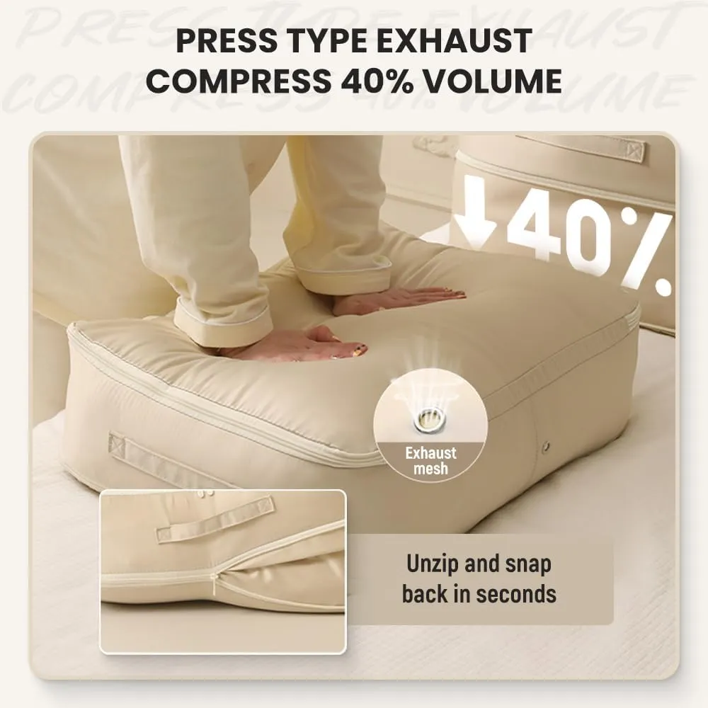 Ultra Space Saving Self Compression Organizer, 2025 New Space Saving Self Compression Organizer for Comforters, Blankets, Bedding, Portable Heavy Duty Moving Bags Storage Tote (Beige, L(54*42*30CM))