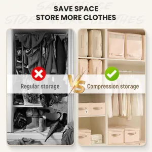 Ultra Space Saving Self Compression Organizer, 2025 New Space Saving Self Compression Organizer for Comforters, Blankets, Bedding, Portable Heavy Duty Moving Bags Storage Tote (Beige, L(54*42*30CM))