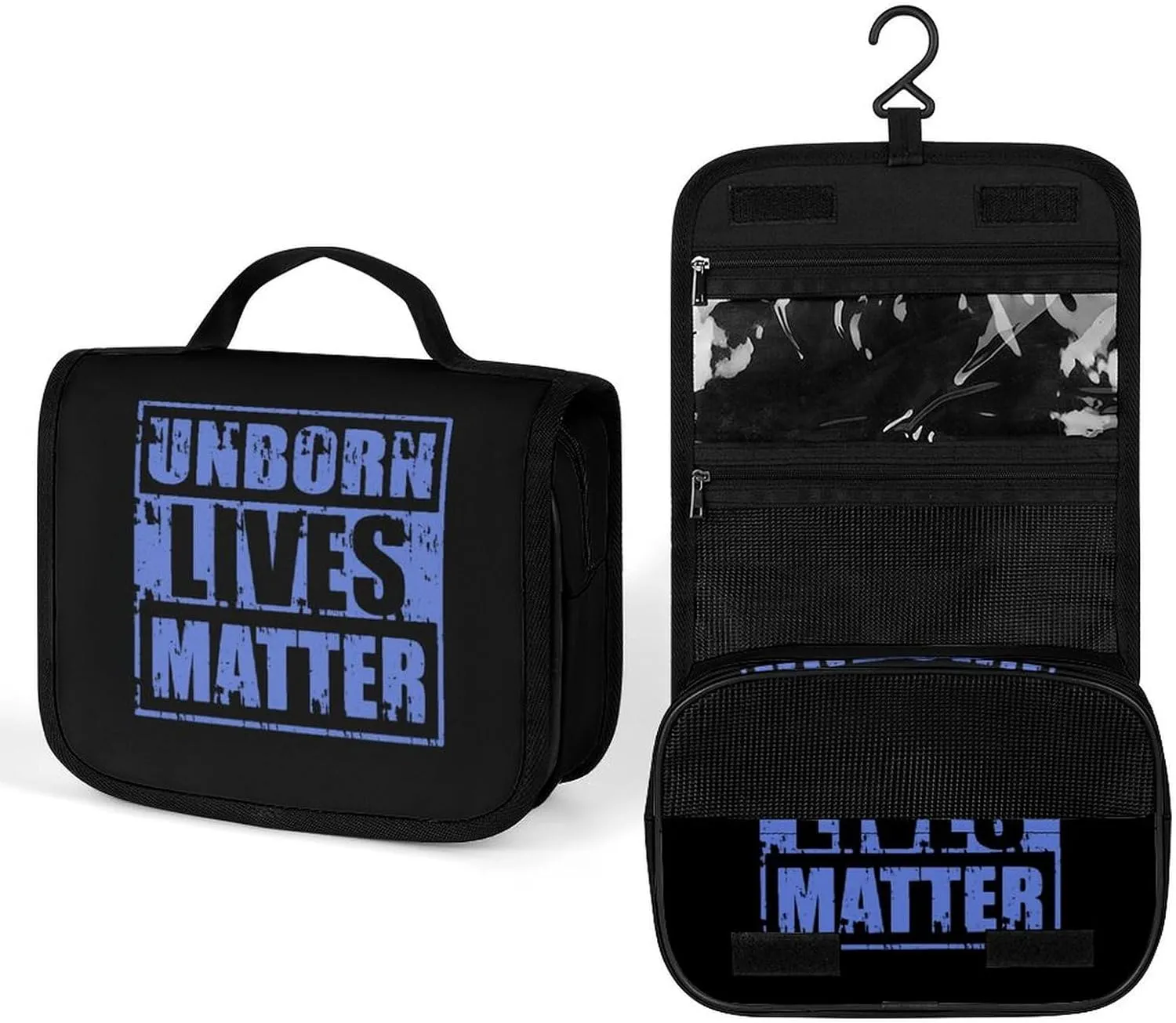 Unborn Lives Matter Travel Toiletry Bag Full Print Wash Makeup Bag Portable Cosmetic Organizer with Hook Handbag