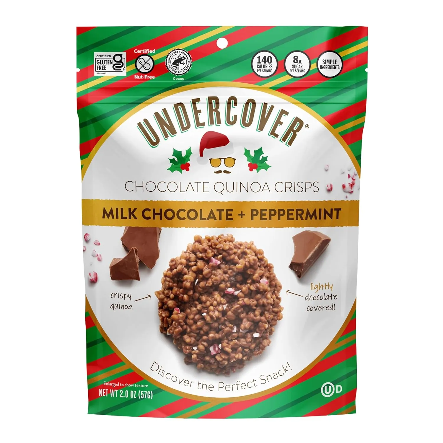 Undercover Chocolate Quinoa Crisps - Milk Chocolate   Peppermint Quinoa Crisps | 8-Pack, 2oz Bags | Gluten Free, Nut-Free, Allergen Friendly, Kosher
