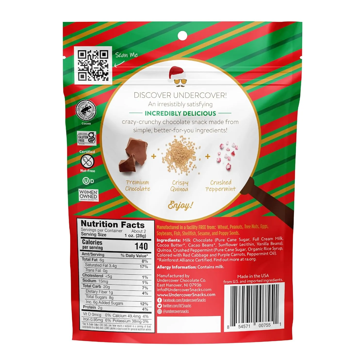 Undercover Chocolate Quinoa Crisps - Milk Chocolate   Peppermint Quinoa Crisps | 8-Pack, 2oz Bags | Gluten Free, Nut-Free, Allergen Friendly, Kosher