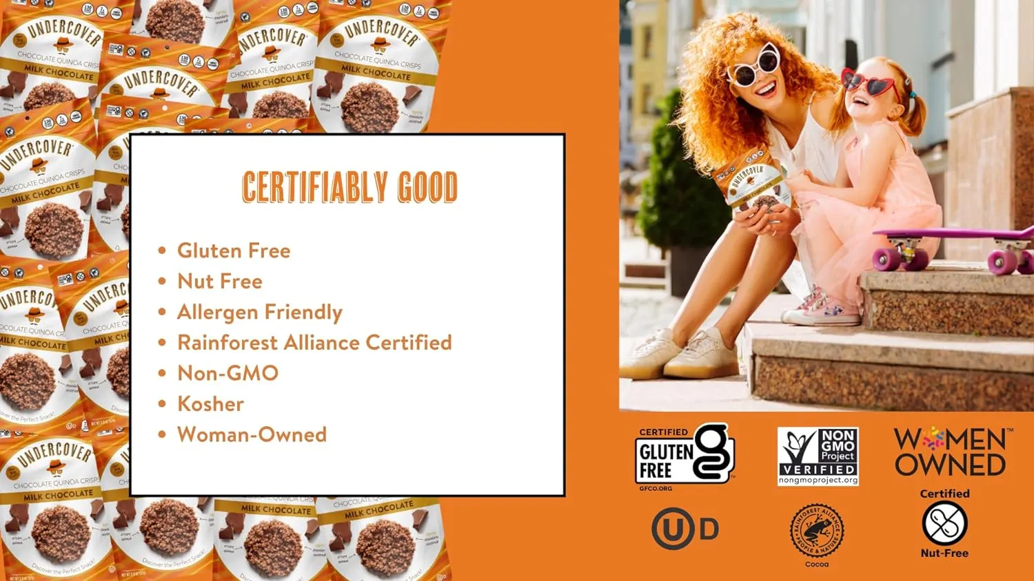 Undercover Chocolate Quinoa Crisps - Milk Chocolate   Peppermint Quinoa Crisps | 8-Pack, 2oz Bags | Gluten Free, Nut-Free, Allergen Friendly, Kosher