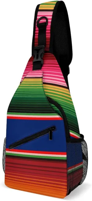 Unisex Sling Bag Crossbody Backpack for Women Men Chest Shoulder Daypack Trendy for Hiking Travel Gym Sport (for Colorful Mexican Blanket Stripes)