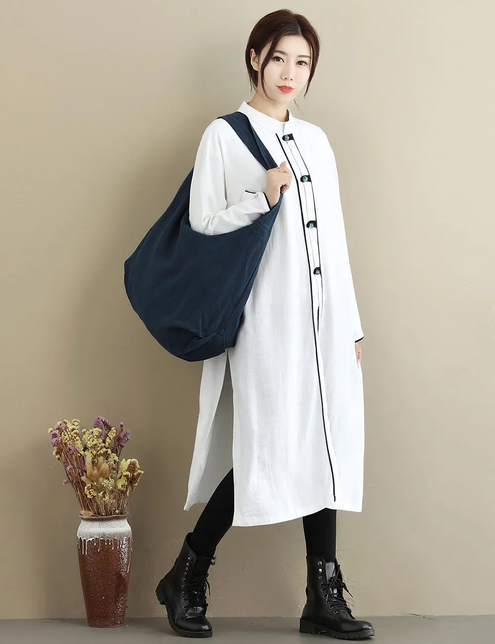 Unisex Sling Crossbody Linen Bags Large Shoulder Shopping Hobo Bag Handbag Top Zip Bags Handmade Messenger Bag Wallet