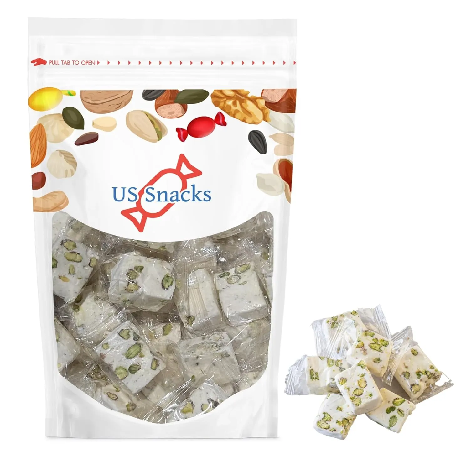 US Snacks Gourmet Pistachio Nougat, Individually Wrapped Soft Nougat Candy (1 Pound (Pack of 1))