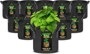 Utopia Home 10-Pack 10 Gallon Fabric Grow Bags, Heavy Duty Thickened Fabric Planters Pots, Aeration Fabric Pots with Handles, Nonwoven Fabric Bags Suitable for Vegetables Flowers Mushroom (Black)