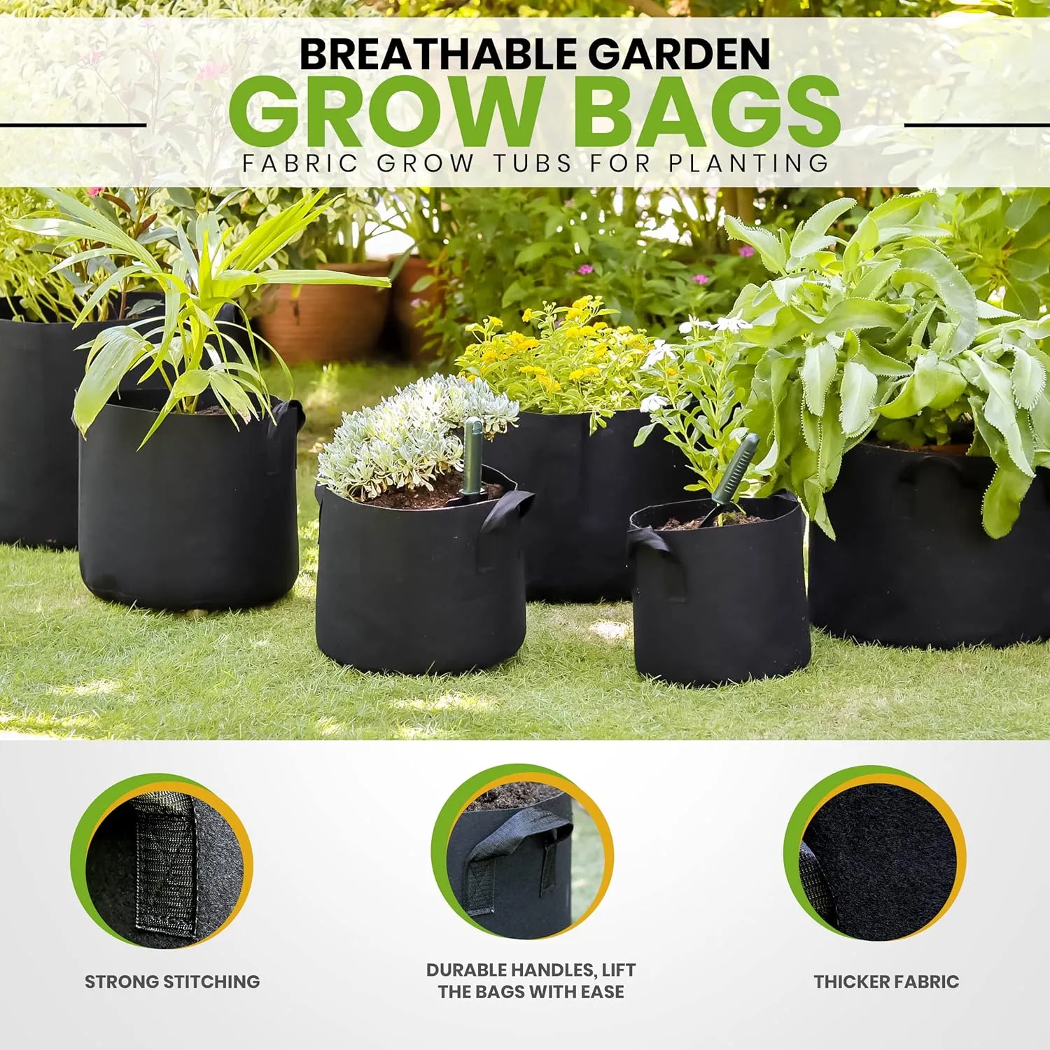 Utopia Home 10-Pack 10 Gallon Fabric Grow Bags, Heavy Duty Thickened Fabric Planters Pots, Aeration Fabric Pots with Handles, Nonwoven Fabric Bags Suitable for Vegetables Flowers Mushroom (Black)
