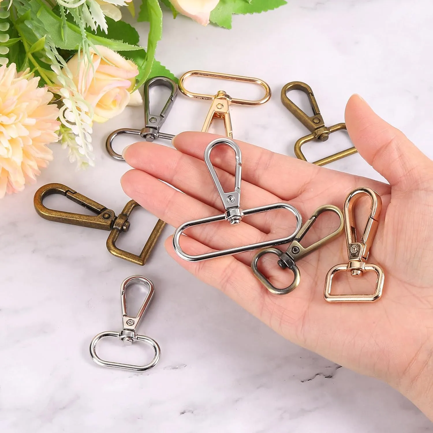 uxcell 12 Pcs Swivel Clasp Hooks, 2 Inch D Ring Swivel Purse Clips for Handbags, Purse Strap Hardware for Bag Making, Push Gate Lobster Clasp, Silver