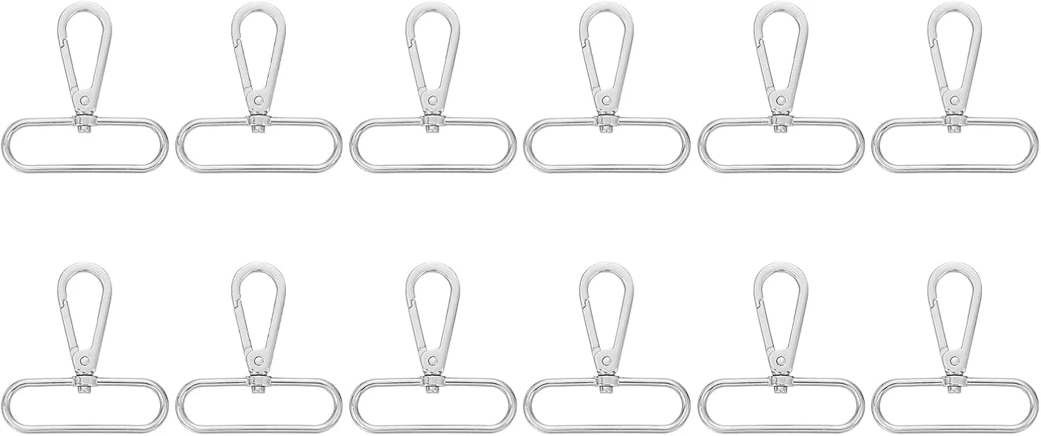 uxcell 12 Pcs Swivel Clasp Hooks, 2 Inch D Ring Swivel Purse Clips for Handbags, Purse Strap Hardware for Bag Making, Push Gate Lobster Clasp, Silver