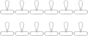 uxcell 12 Pcs Swivel Clasp Hooks, 2 Inch D Ring Swivel Purse Clips for Handbags, Purse Strap Hardware for Bag Making, Push Gate Lobster Clasp, Silver
