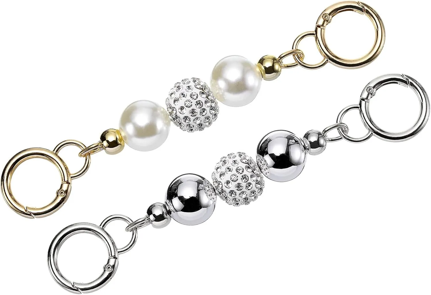 uxcell Purse Strap Extender, 2Pcs 14.5cm/5.7" Artificial Pearl Bag Short Chain Replacement for Women Handbag Shoulder Crossbody Bag (Silver)